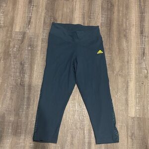 Adidas Women's Dark Teal Cropped Pants with Yellow Accent